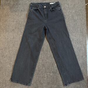 M&S Denim Wide Leg Jeans Women’s 16 Long Black High Rise Straight Marks & Spence